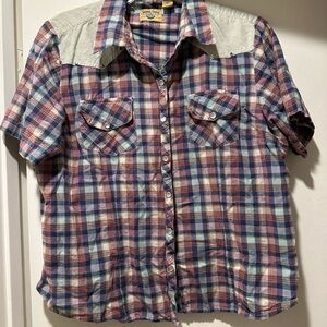 Mods Tech Western Plaid Button Down Shirt w Pearl Snaps in Size XL